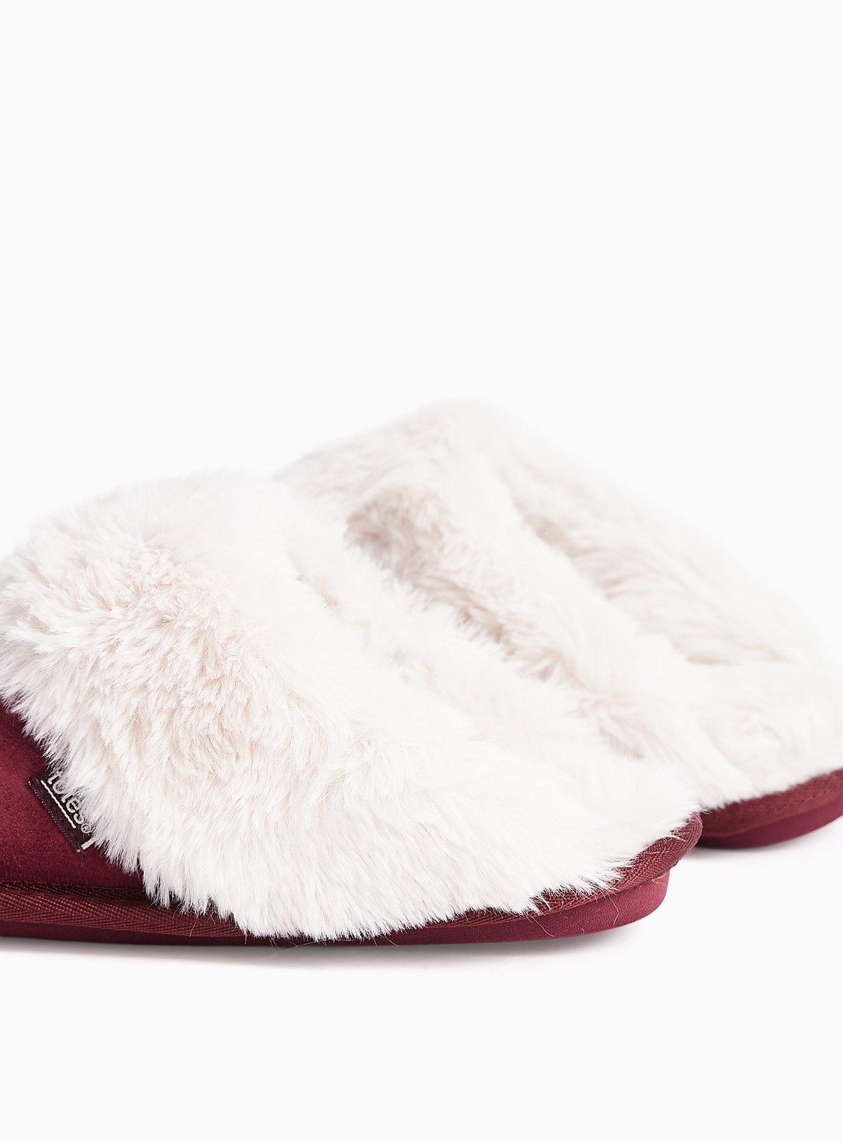 TOTES Berry Red Suede Faux Fur Trim Mule Slippers S - Image 4 thumbnail